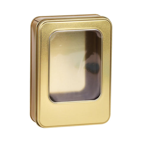 Pencereli Gold Metal Kutu 19x13,5x4,5 cm