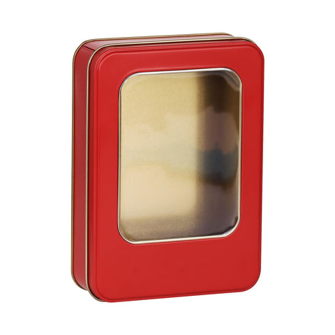 Pencereli Kırmızı Metal Kutu 19x13,5x4,5 cm